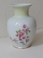 Régi jelzett számozott hollóházi porcelán váza arany szegély vadrózsa virág minta hibátlan 18 cm