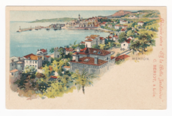 Menton / Franciaország - Hosszú címzéses antik litho képeslap 1900-as évekből