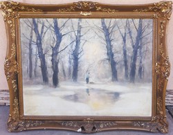 Kézdi Kovács László (1864-1942) Téli Erdőbelső Alakkal