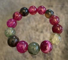 Colorful Dark Pink and Green Agate Beaded Bracelet, 10 mm