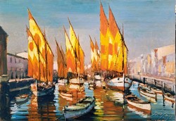 Bánfalvy Ákos (1943-) : Kikötő, 70x100 cm.