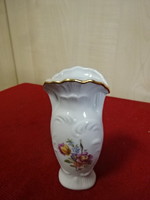 Német porcelán mini váza, nyomott mintás, arany szegélyes. Emi