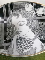 Szász Endre Hollóházi porcelán hamutartó, kézzel aranyozott 21 karátos arannyal