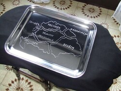 Gravírozott tálca Magyarország - 40x31 cm - történelmi Magyarország térkép