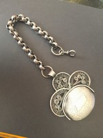 Régi Jelzett Ezüst Zsebóralánc,Óra Lánc,Forgó Függővel.55 gramm.