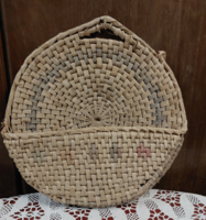 Retro fonott gyékény fali kosár, ujságtartó ,magassága 36 cm