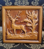 Csodaszarvas retro kerámia falikép  24 cm x 26 cm