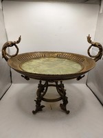 XIX. századi bronz asztalközép, onyx tállal, 25cm magas, 28 cm átmérő. 8125