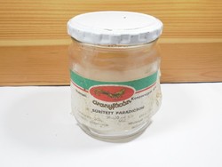 Retro papír címkés befőttes üveg - sűrített paradicsom Hatvani Aranyfácán Konzervgyár- 1980-as évből