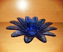 Retro kék üveg kínáló tál - átm. 29 cm (6p)
