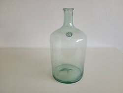 Régi antik 3 L pecsétes üveg kúpos aljú zöld huta palack üveg vintage ballon