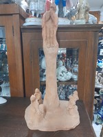 Nagyméretű Ritka Golgota Jellegű,Úrhoz Fohászkodók,Jelzett Kerámia Szobor.50 cm.