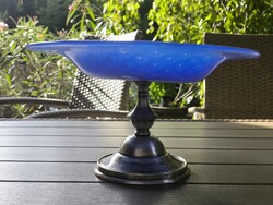 Antique Beautiful Silver-like Centerpiece with Signature and Special Glass Top