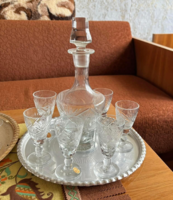 Gyönyörű boros , pálinkás  Kristály italos készlet butella tálca nosztalgia darab paraszti