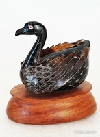Régi szaru madár figura fa talapzaton