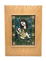 Lőrincz Vitus (1933-): Anya és gyermeke, zsűrizett iparművészeti tűzzománc kép, 22x17 cm