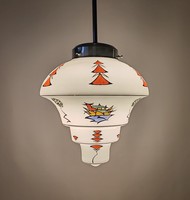 KÉSEI ART DECO MENNYEZETI LÁMPA MATT SAVMART TEJÜVEG BÚRA SZÍNES ÉGETETT MINTÁK
