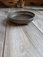Szép áttört bronz antik kínáló tál/asztalközép (16,5x4,3 cm)