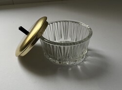 Retro, régi aluminium fedeles üveg bonbonier - cukortartó - ékszertartó