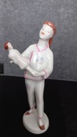 Hollóházi babázó kislány (II), 17 cm, jelzett, retro, hibátlan