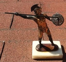 Görög hoplita LEONIDASZ spártai király bronzírozott szobor márvány alapzaton