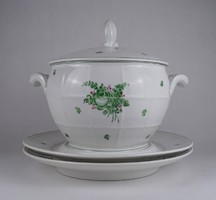 1S806 Antik OEPIAG nagyméretű porcelán leveses tál és alátét tálak