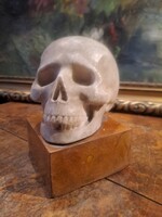 CARVED ALABASTER SKULL MEMORIAL MORI