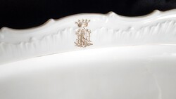 ANTIK ÓRIÁS KORONA JELZETT BAROKK FORMA PORCELÁN TÁL ARANYOZOTT ARISZTOKRATA CSALÁDI SZERVIZBŐL