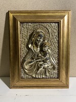 Madonna a gyermekkel, dombormű,szignált, ezüst. 30x20cm. 8462