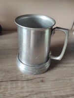 Vintage alumínium sörös korsó átlátszó üveg aljjal