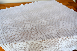 Antik régi kézi horgolt kézi horgolt filé csipke terítő asztalterítő asztalközép 115 x 102
