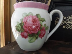 Csupor koma csésze extra nagyméretű 16 cm porcelán Rózsás - nefelejcs mintás ritka 1914 ből
