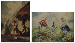 1T288 Beleznay : Mini kép pár 7 x 5 cm