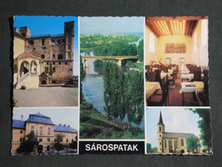 Képeslap,Sárospatak,mozaik,Rákóczi vár,lakótorony,étterem,templom,Bodrog híd látkép,részlet, 1975-