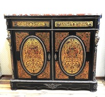André-Charles Boulle (1642-1732) Dupla Ajtós Kredenc Tömör Ebony Fából Carrarai Márvány Tetővel!
