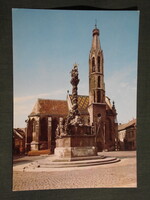 Képeslap,Sopron, Beloiannisz tér,templom,szentháromság szobor látkép,részlet, 1978-