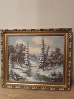 Várhegyi Rozália.Téli táj.Olaj vászon festmény.60 x 50 cm.