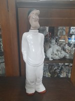Retro Mázas Kerámia Kacsintós,Cigarettázó Csavargó , Butella,Italtartó.38 cm.