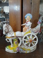 Német,Germany Lippelsdorf 1951-1974,Barokk Ló Hintó Porcelán Életkép Figura.16.5 cm.