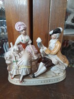Német,Germany Lippelsdorf 1951-1974,Barokk Szerelmespár Zenélő Porcelán Életkép Figura.14.5 cm.