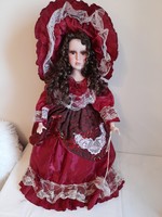 Gyönyörű korabeli porcelánbaba 60 cm