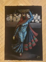 Festmény, arab nő, 70x100 cm