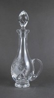 1S868 Old Large Oil-Polished Glass Serving Bottle with Cork, 30 cm