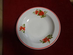 Zsolnay porcelán mélytányér, mikulásvirágos, átmérője 23,3 cm. Jókai.