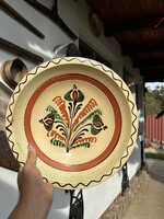 Karcag 32 cm  virágos Gyönyörű retro kerámia népi falitányér falusi paraszti nosztalgia dekoráció