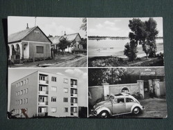 Képeslap,Százhalombatta,mozaik,lakótelep,halászcsárda,autó,Duna látkép,részlet 1968-