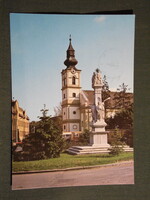 Képeslap,Szentes,Róm. kat. templom,szentháromság szobor látkép, részlet, 1982-