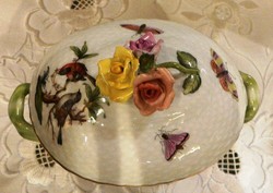 Herendi Rothschild porcelán bonbontartó rózsa fogóval