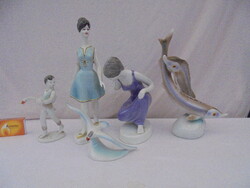 Öt darab Hollóházi porcelán nipp, figura együtt - sérültek