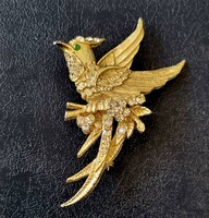 Vintage arany színű kristályokkal díszített paradicsom madár bross kitűző